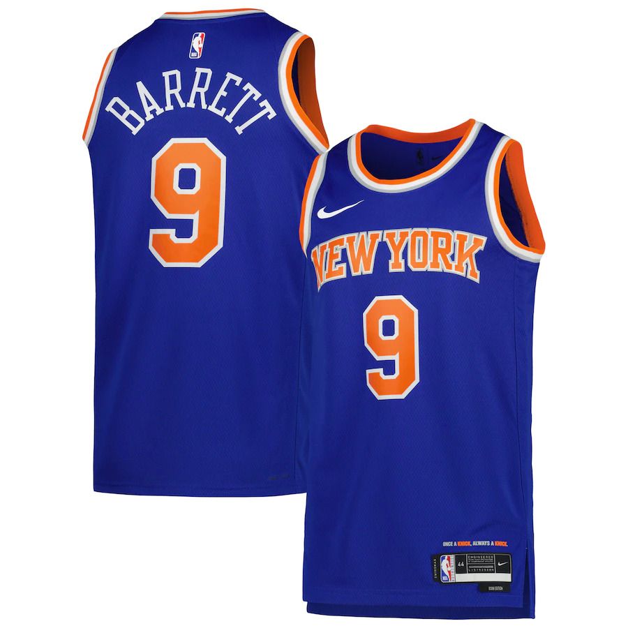 Men New York Knicks #9 RJ Barrett Nike Blue Icon Edition 2022-23 Swingman NBA Jersey->new york knicks->NBA Jersey